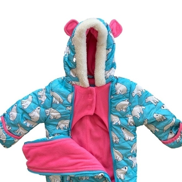 WIPPETTE Infant Hooded Snowsuit Turquoise/Pink Polar Bear Infant Size 9M NWOT - Picture 6 of 12